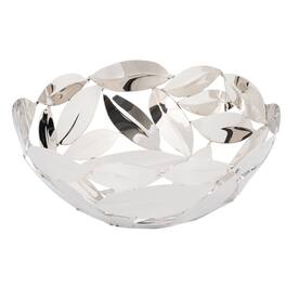 Jiallo - Elegance Round Leaves basket 11"W x 4.5"H Stainless Steel Home Decor and Gift - Silver, Multi Color