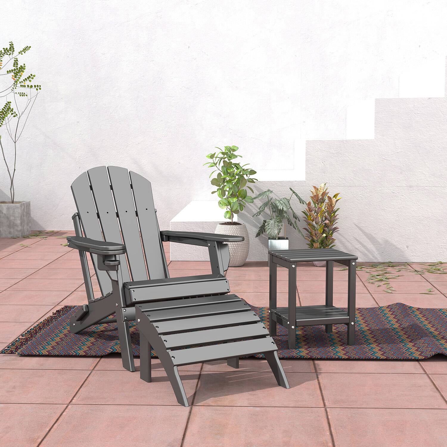 Alt View 2. FODINGHILL - HDPE Adirondack Ottoman, All weather Footrest for Patio & Garden - Grey.