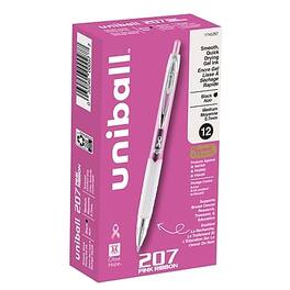 uni-ball - 207 Pink Ribbon Retractable Gel Pens, Medium Point, 0.7mm, Black Ink, Dozen (1745267)