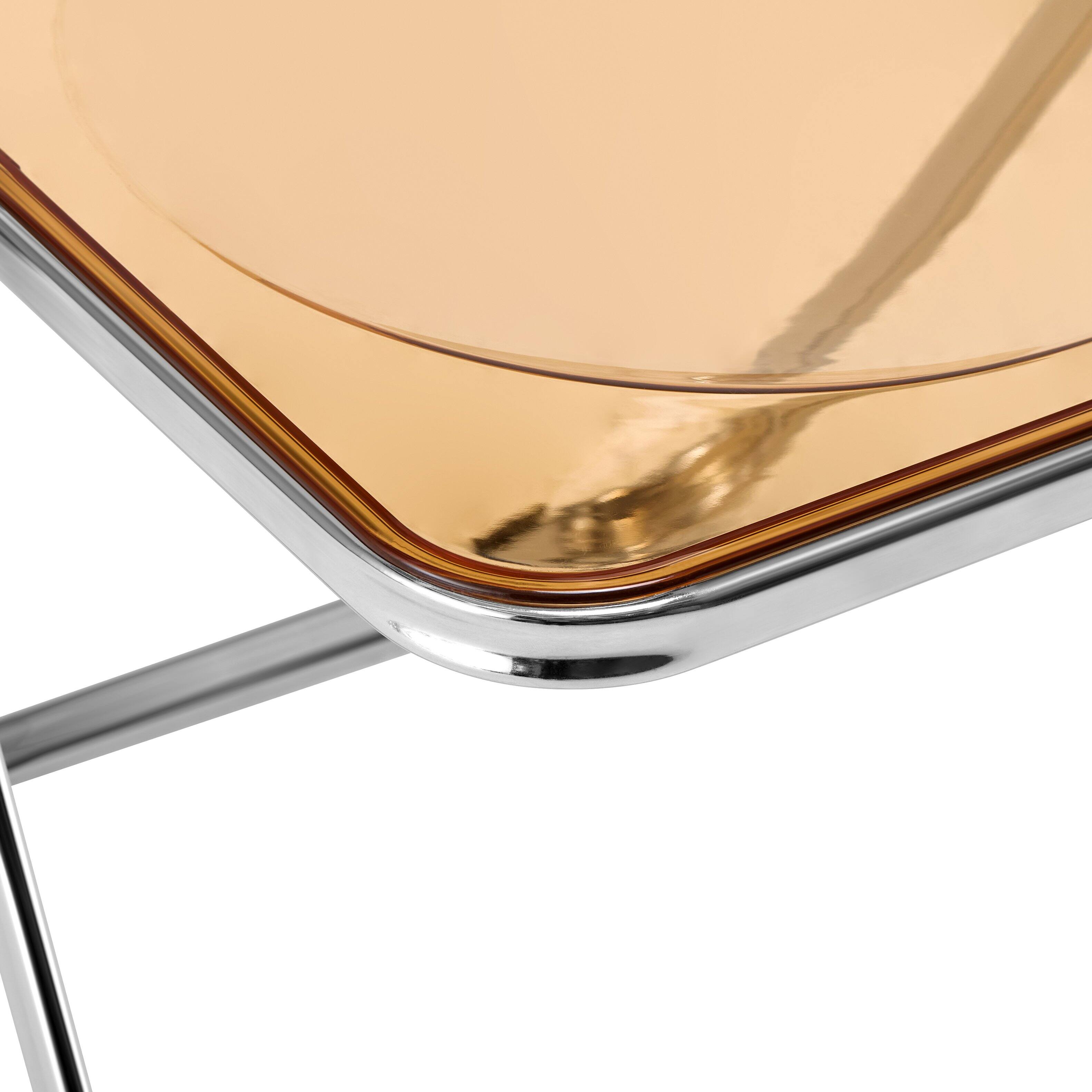 Alt View 6. LeisureMod - Lawrence 4-PCS Modern Acrylic Folding Chair with Chrome Steel Frame - Space-Saving Portable Chair - Amber.