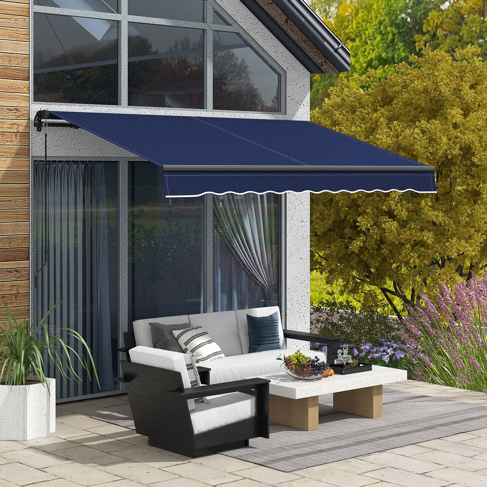 Alt View 1. Outsunny - 10' x 8' Retractable Awning, Patio Awning Sunshade Shelter with Manual Crank Handle, 280gsm UV Resistant Fabric - Blue.