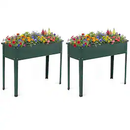 Costway - 2 PCS Raised Garden Bed, Elevated Metal Planter Box with Legs and Drainage Holes - Green