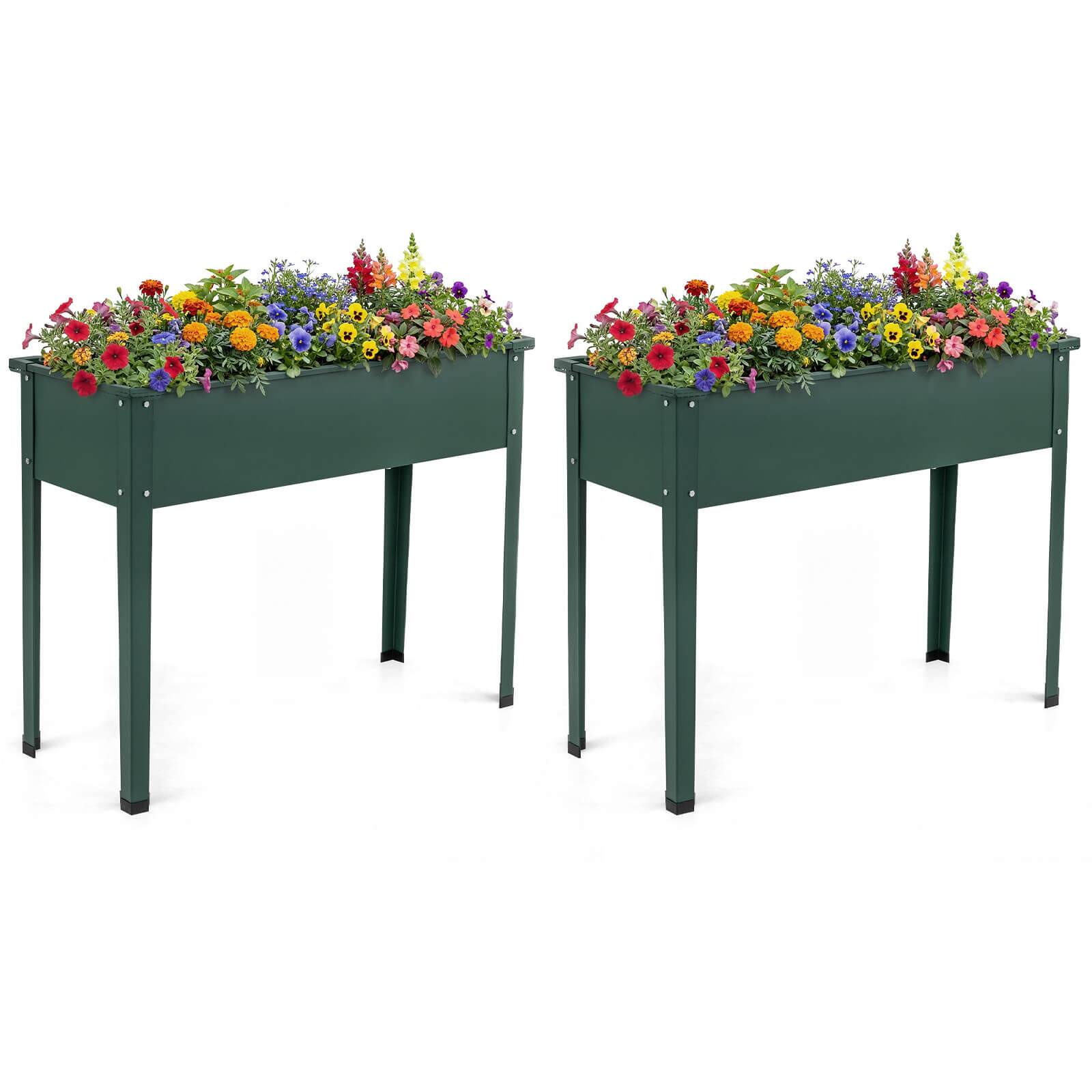 Front. Costway - Costway 2 PCS Raised Garden Bed, Elevated Metal Planter Box with Legs and Drainage Holes - Green.