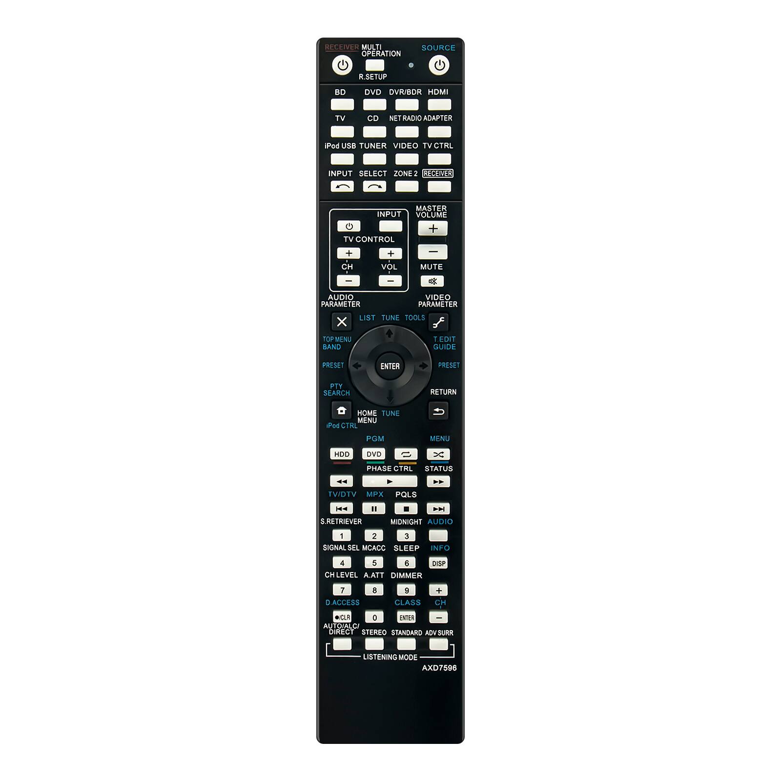 WINFLIKE - AXD7596 Replacement Remote Control Sub AXD7595 AXD7615 Compatible with Pioneer AV Receiver - Black