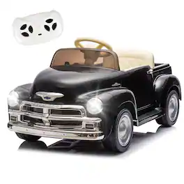 Ecooso - 12V Kids Ride-On Vintage Pickup Truck with Remote Control, 3 Speeds, LED Lights, Bluetooth, USB, for Ages 3+ - Black