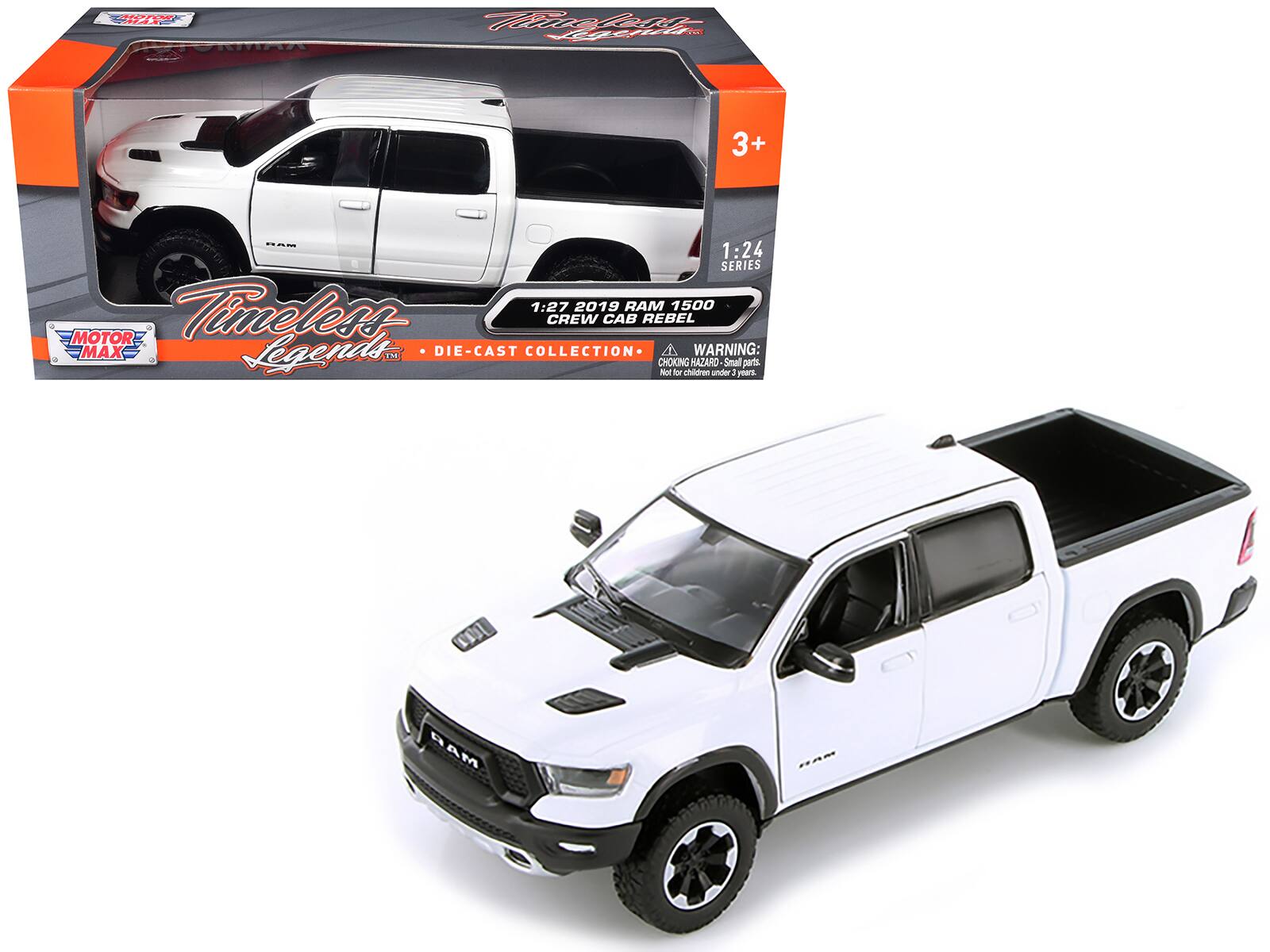 ECEAO H fn fiter Jgti 3+ .M 1:24 SERIES 1:27 2019 RAM 1500 MOTOR Timeless CREW CAB REBEL MAX Legends TM DIE-CAST COLLECTION WARNING: CHOKING HAZARD Small parts Not for children under 3 years