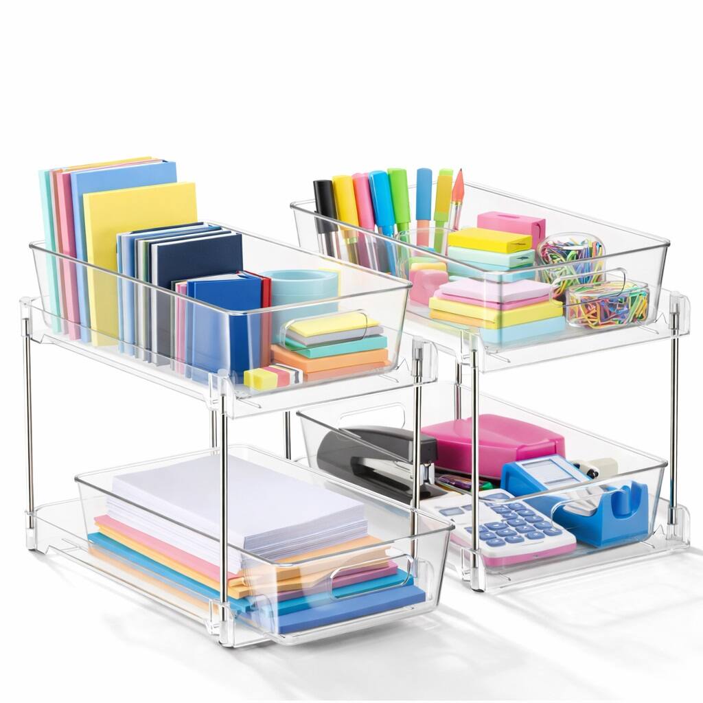 Alt View 4. Sorbus - Sorbus 2 Pack 2-Tier Pull-Out Desk & Office Organizers - Clear.