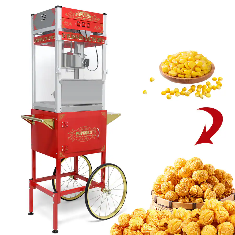 Popcorn Maker Machine Red Rectangle Loheer 20 oz Popcorn Machine with Cart Vintage Popcorn Maker 1440W ...