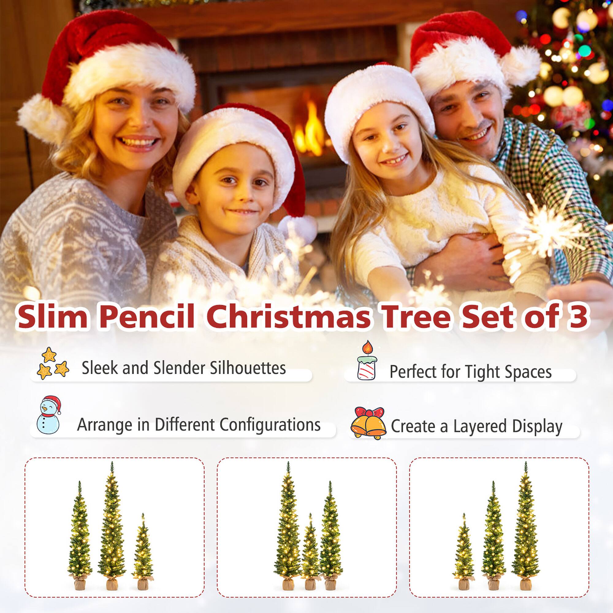 Slim Pencil Christmas Tree Set of 3

- Sleek and Slender Silhouettes
- Perfect for Tight Spaces
- Arrange in Different Configurations
- Create a Layered Display