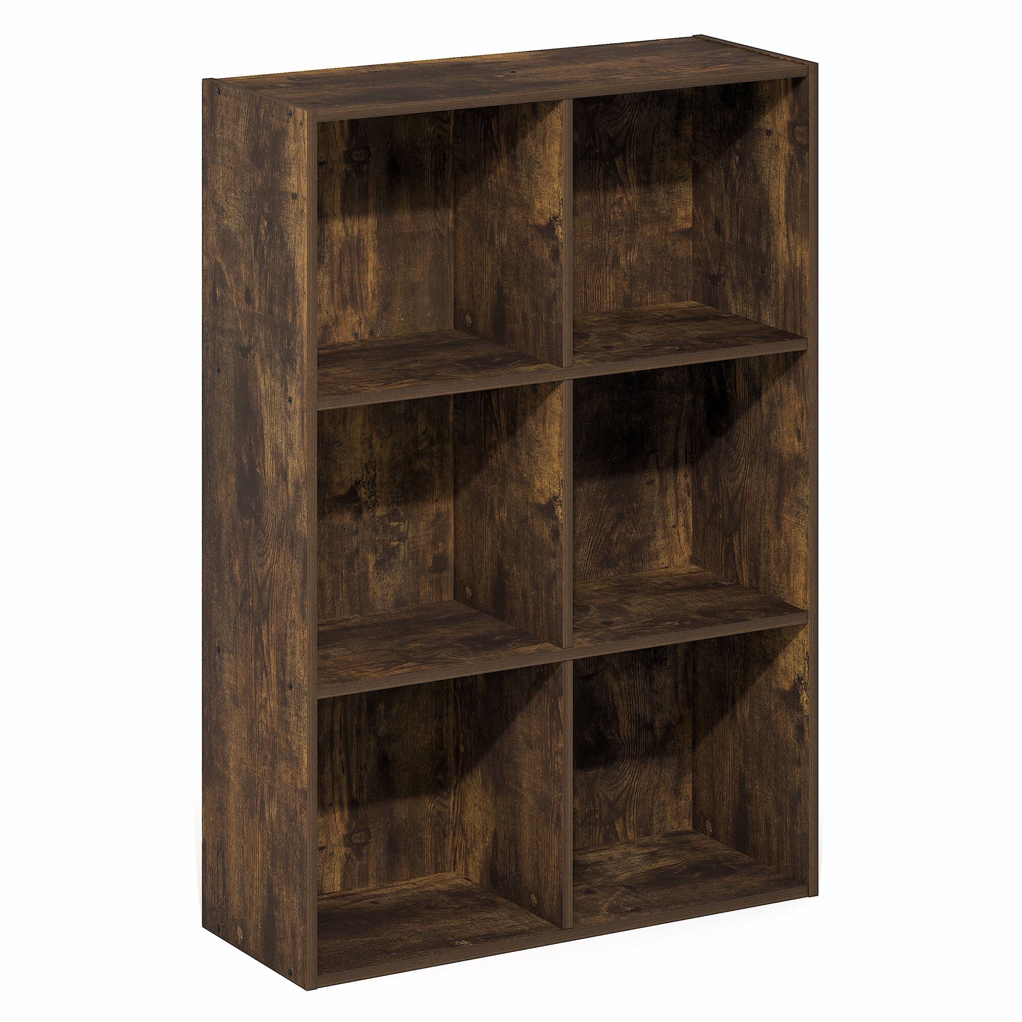 Alt View 5. Furinno - LUDER Book Shelf, 6-Cube Bookshelf, Bookcase with Open Shelves, 9.5 x 24.6 x 35.4 - Amber Pine.