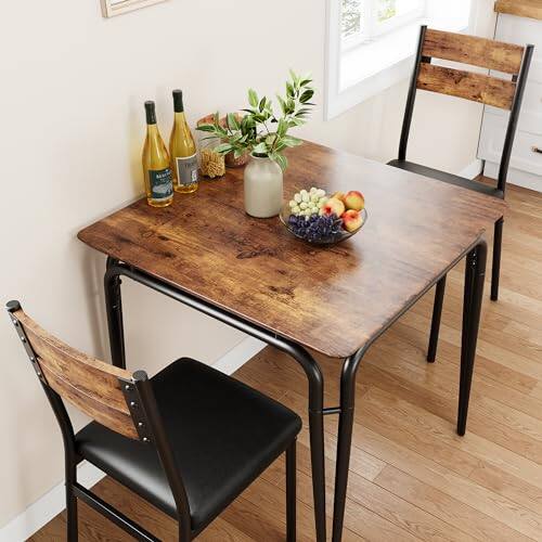 Left. Homhougo - Dining Table for 2, Small Table and Chairs Set of 2, Square Dinette Set for 2, Dinner Table Set,Brown - Brown.