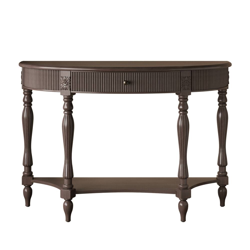 Alt View 10. Loheer - Loheer Solid Wood Half Moon Console Table, Fluted Vintage Drawer, 45-Inch Rustic Brown Foyer Table - Deep Rustic Brown.