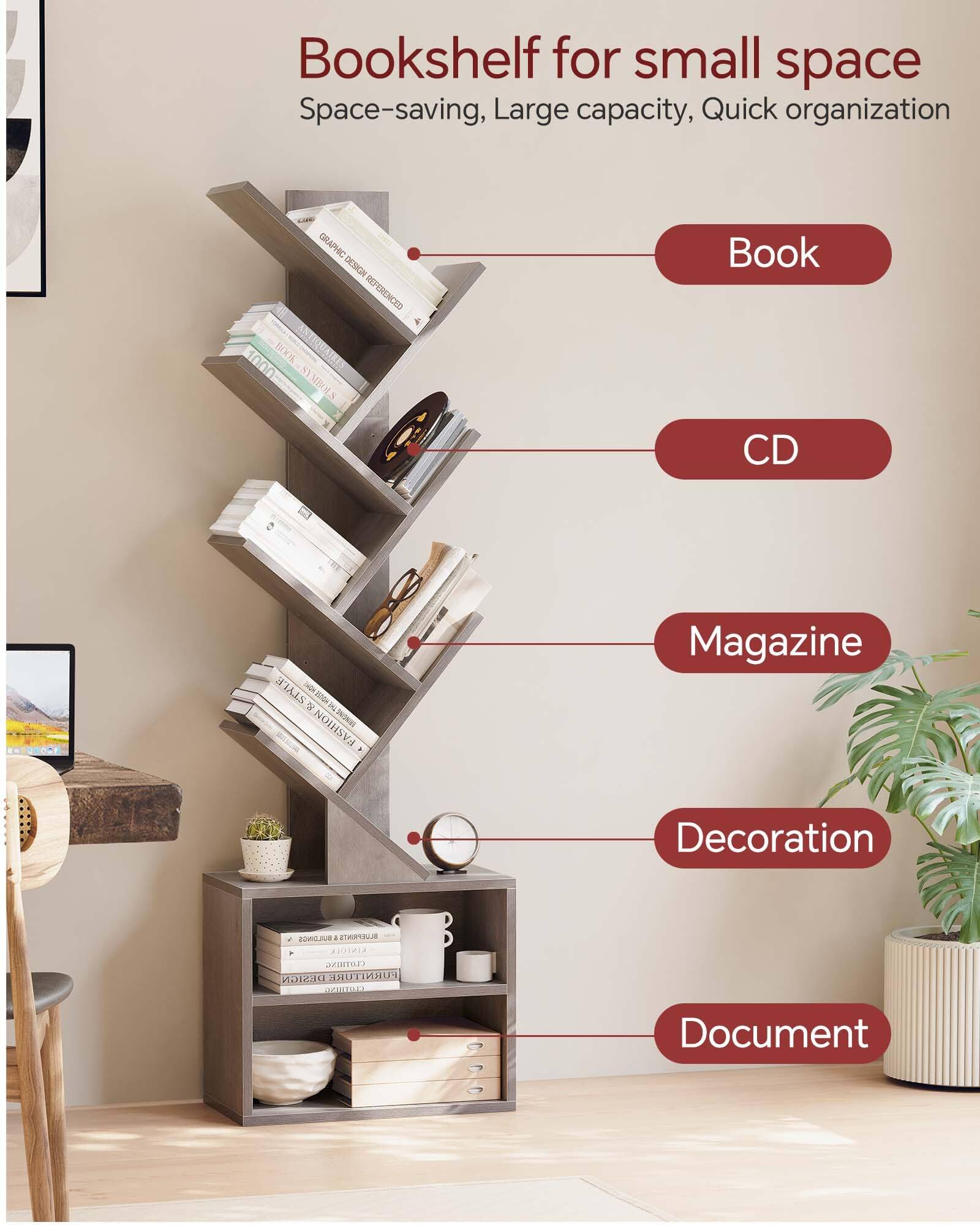 Bookshelf for small space  
Space-saving, Large capacity, Quick organization  

- Book  
- CD  
- Magazine  
- Decoration  
- Document
