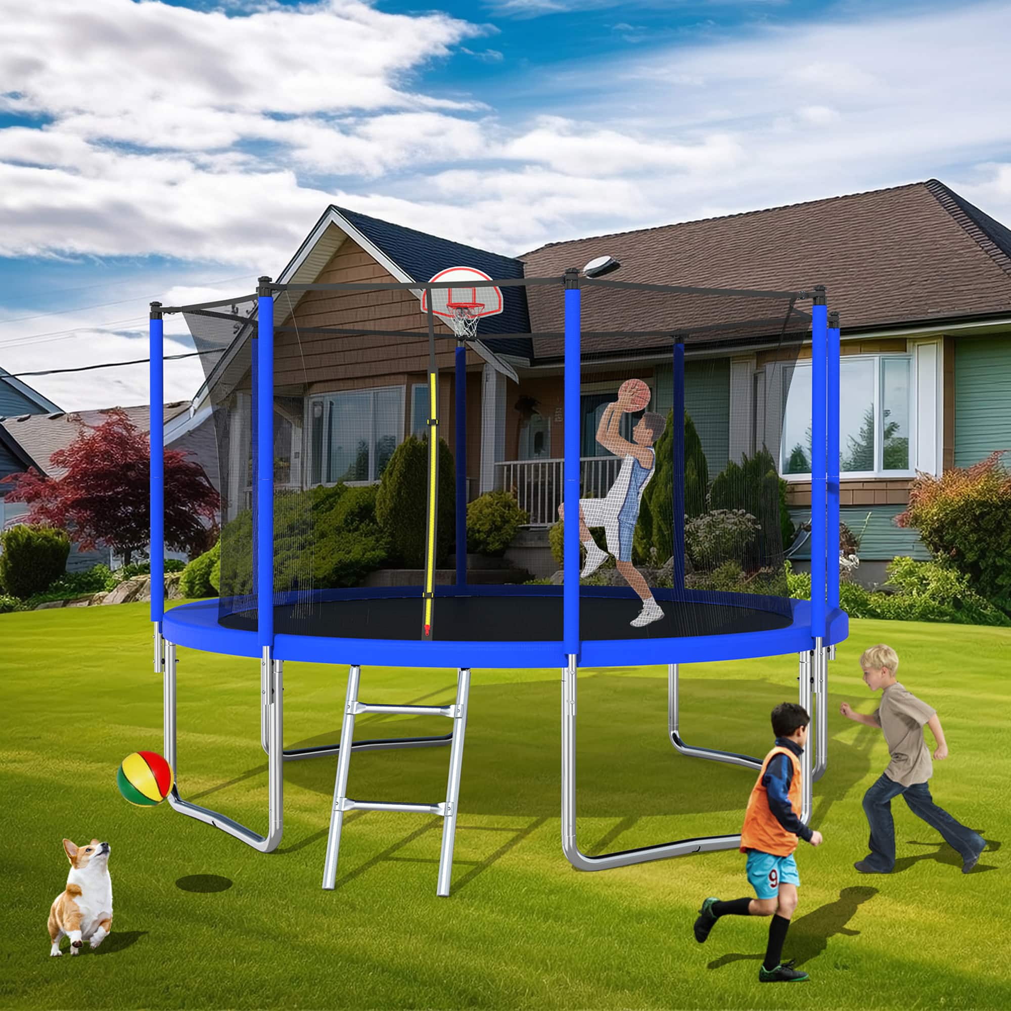 Aukfa - 12FT Trampoline with Basketball Hoop - Safety Enclosure for Kids & Adults, Backyard Outdoor Recreation