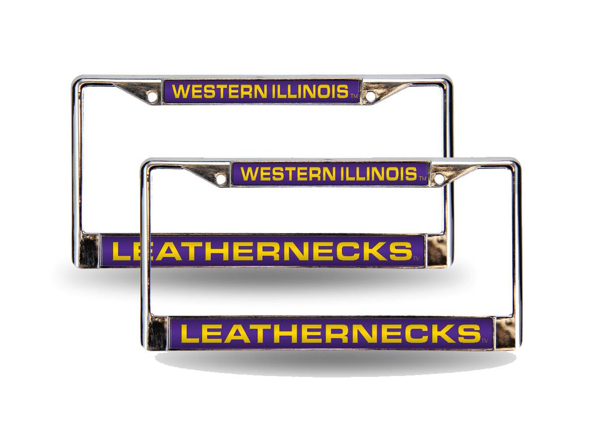 Western Illinois Leathernecks Chrome Metal Laser License Plate Frame - Set of 2
