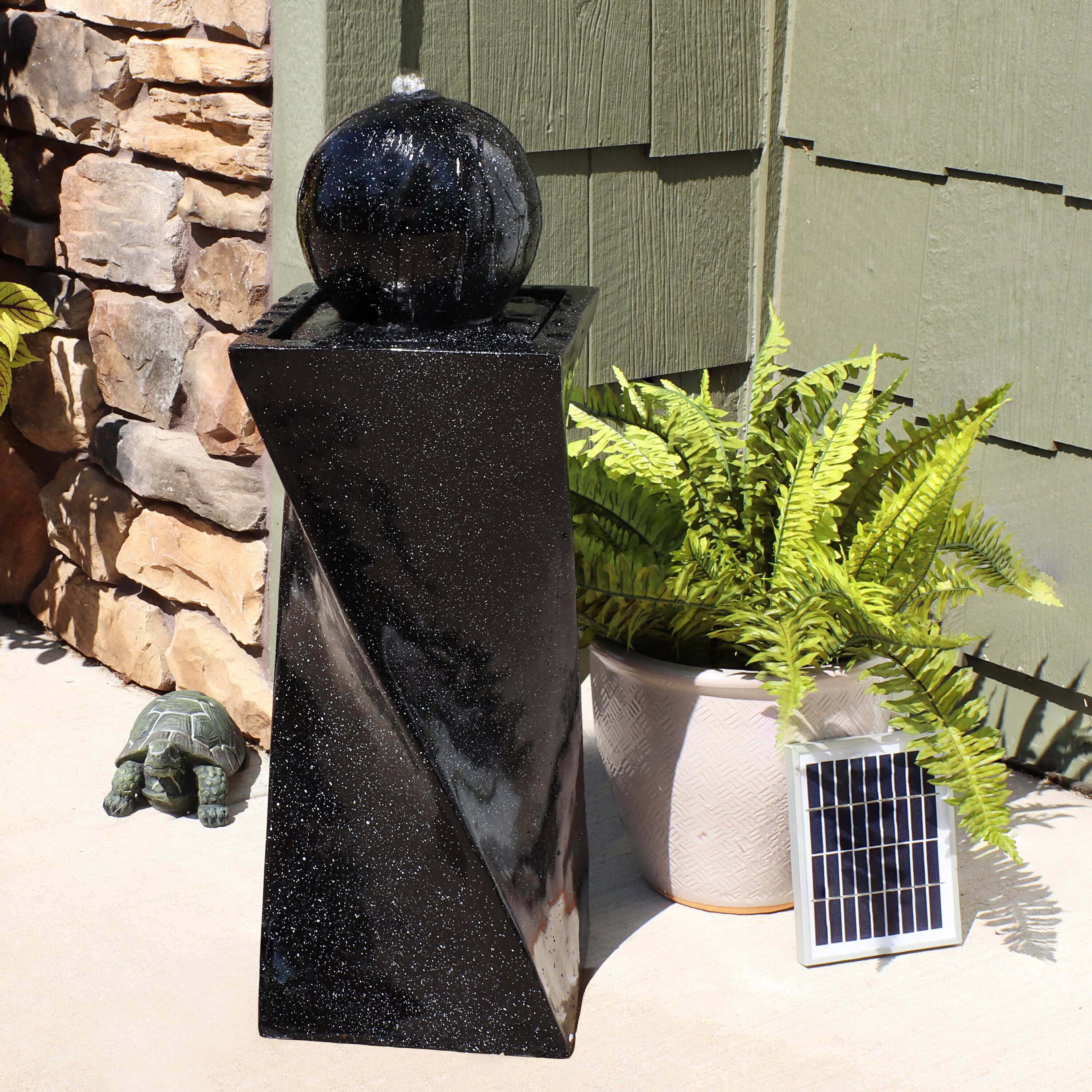 Alt View 3. Sunnydaze - Ball Solar Water Fountain with Battery/LED Lights - 30 in - Black.