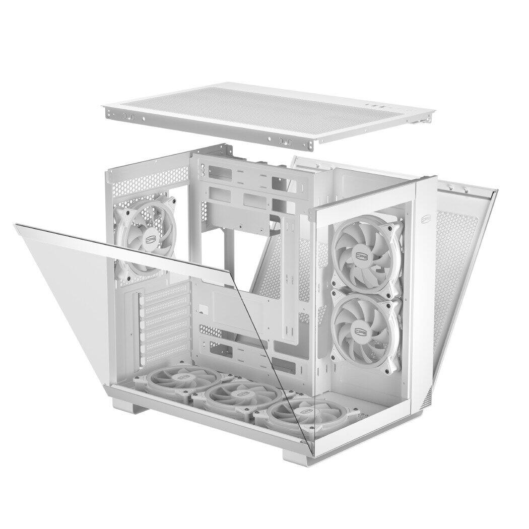 Alt View 4. PCCOOLER - C3T500 ARGB WH Mid Tower - Gaming Desktop Case with 6 ARGB Fans - ATX/M-ATX/ITX - 270 Column Free Panoramic View - White.