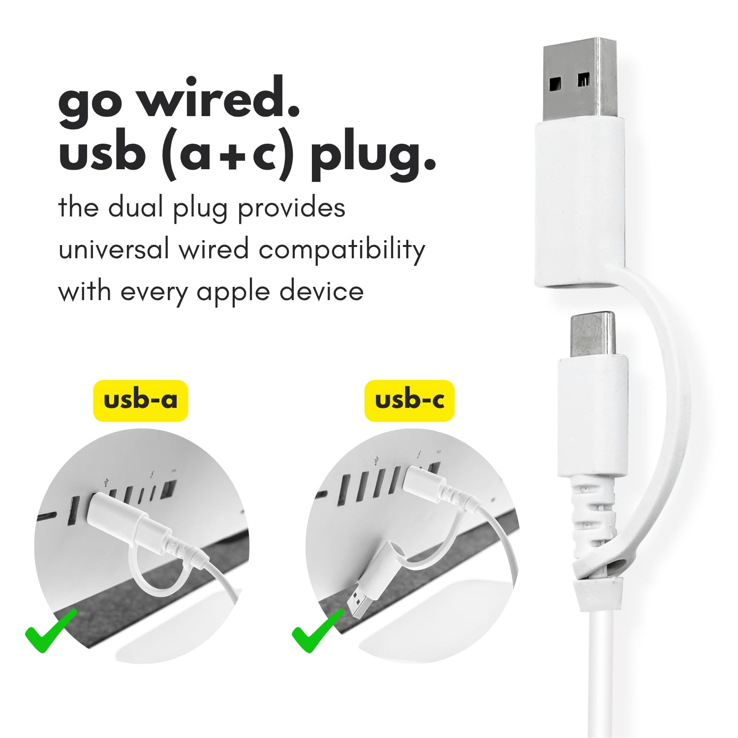 go wired.  
usb (a + c) plug.  

the dual plug provides universal wired compatibility with every apple device  

usb-a  
usb-c