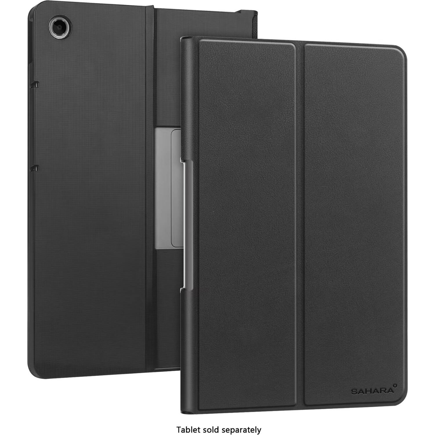 The image features a black Sahara tablet, which is sold separately. The tablet is shown in a closed position, with the screen facing downwards. The tablet is displayed in a white background, making it the main focus of the image.