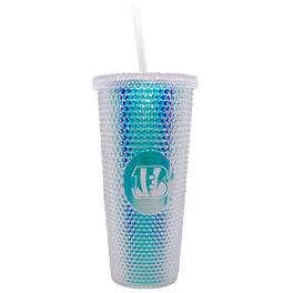 Logo Brands - Cincinnati Bengals 24oz. Iridescent Studded Travel Tumbler with Straw - Multicolor