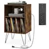 Front. Costway - Costway 3-Tier Record Player Stand with Charging Station Shelf & 4 Dividers for Bedroom - Brown.