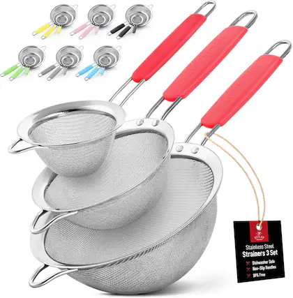 ZULAY KITCHEN ZULAY KITCHEN ZULAY -- Stainless Steel Strainers 3 Set x Dishwasher Safe x Non-Slip Handles x PA Free
Stainless Steel Strainers 3 Set
- Dishwasher Safe
- Non-Slip Handles
- BPA Free
