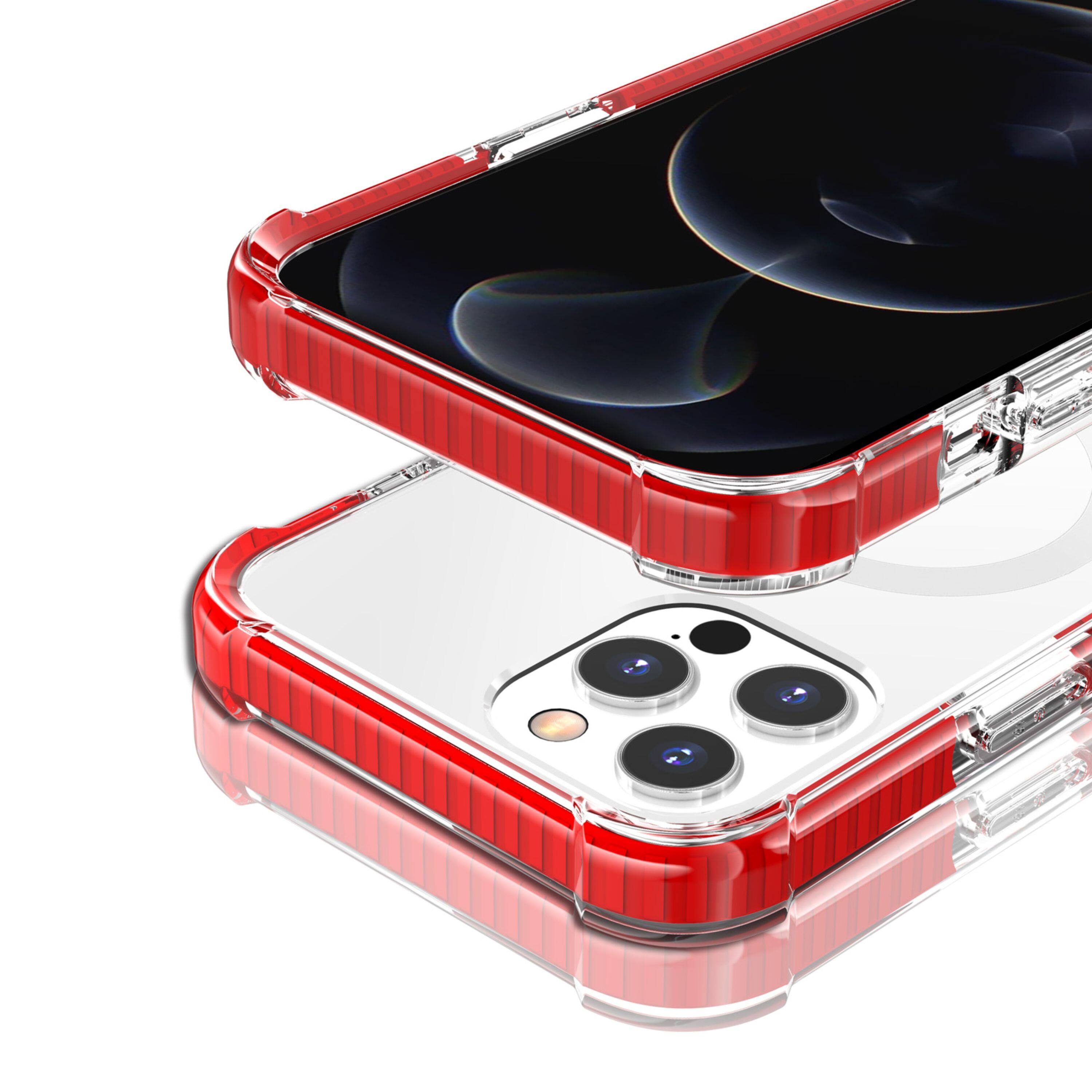 Left. Kitcheniva - Magnetic Acrylic Hybrid Case With Screen Protector For iPhone 15 Pro Max Red - Red.