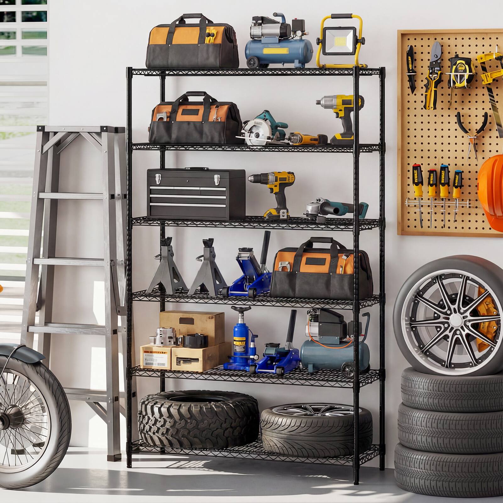 Alt View 1. Gymax - Gymax 6-Tier Metal Storage Shelving Unit w/V-Shaped Wire Rack for Home Kitchen Garage - Black.