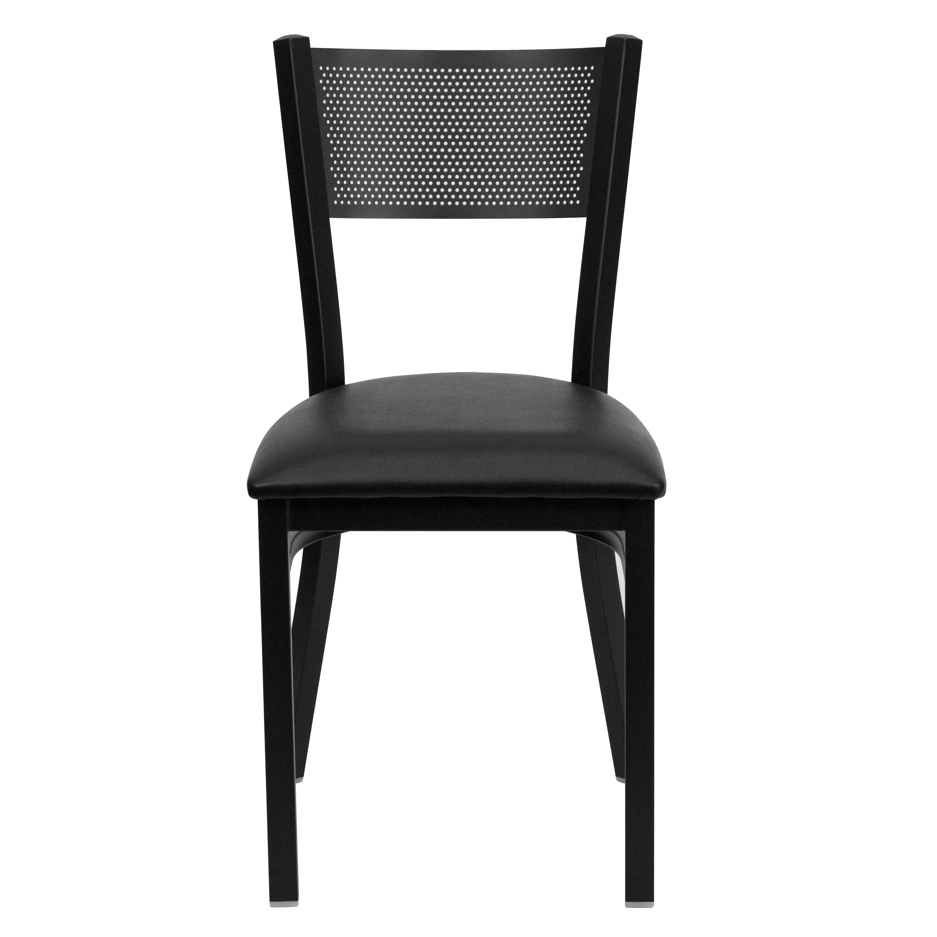 Alt View 5. Emma + Oliver - Grid Back Metal Restaurant Dining Chair - Black Vinyl Seat/Black Metal Frame.