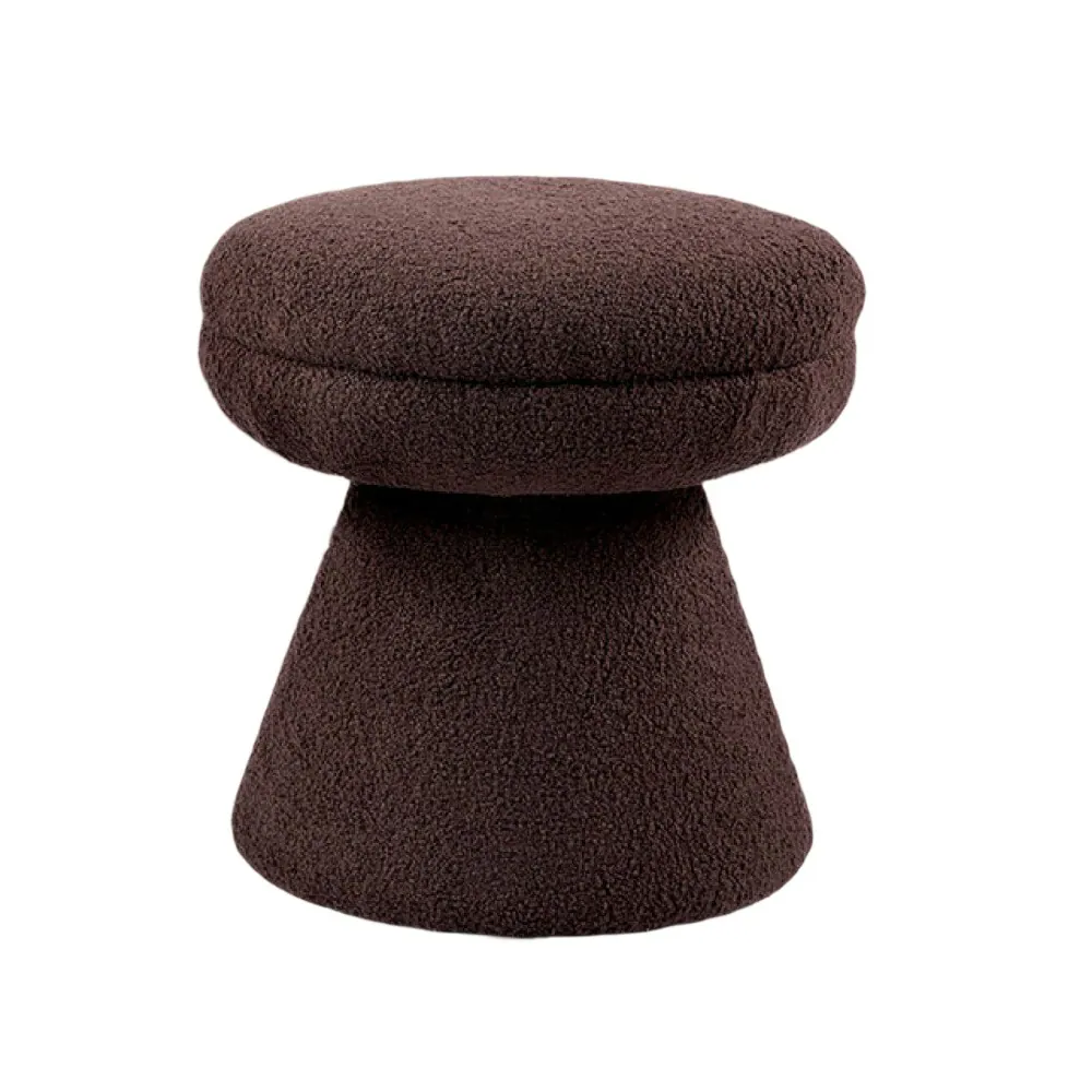 Front. Manhattan Lane - Mushroom-shaped Ottoman Stool with Pedestal Base, Brown Fabric - Brown.