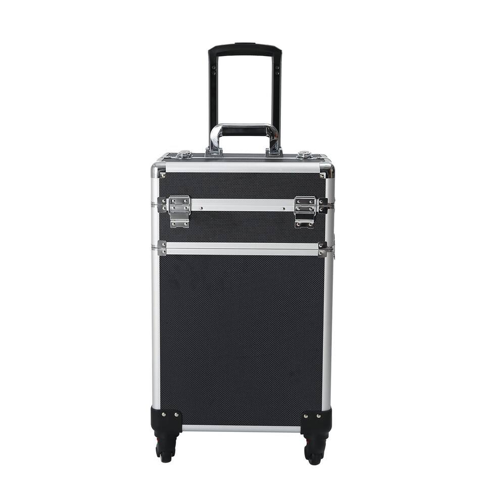 Alt View 7. Winado - 4 in 1 Pro Aluminum Rolling Makeup Case Salon Cosmetic Organizer Trolley - Black.