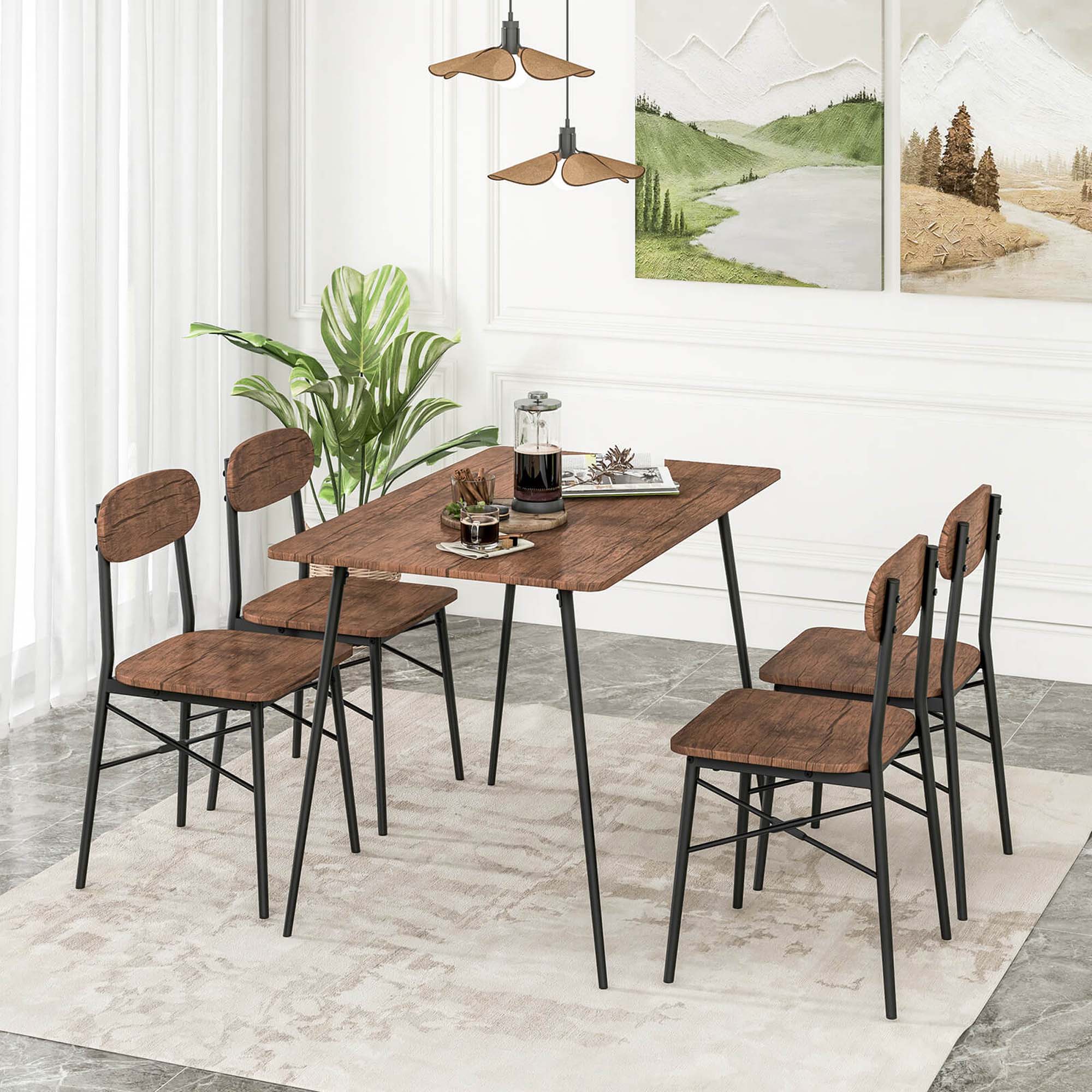 Alt View 11. Costway - 5-Piece Dining Table Set for 4 Modern Kitchen Dining Room Furniture Set - Rustic Brown.