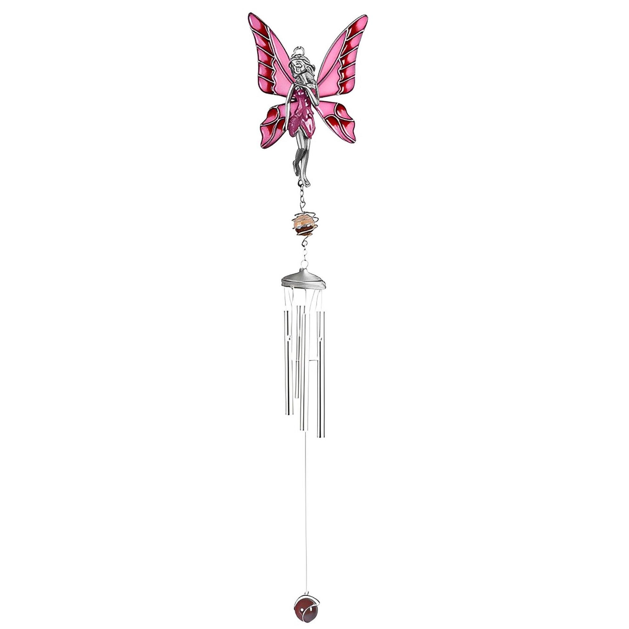 FC Design - 28" Long Pink Fairy Pewter Gem Wind Chime Outdoor Patio or Garden Hanging Decoration - Multi-Color