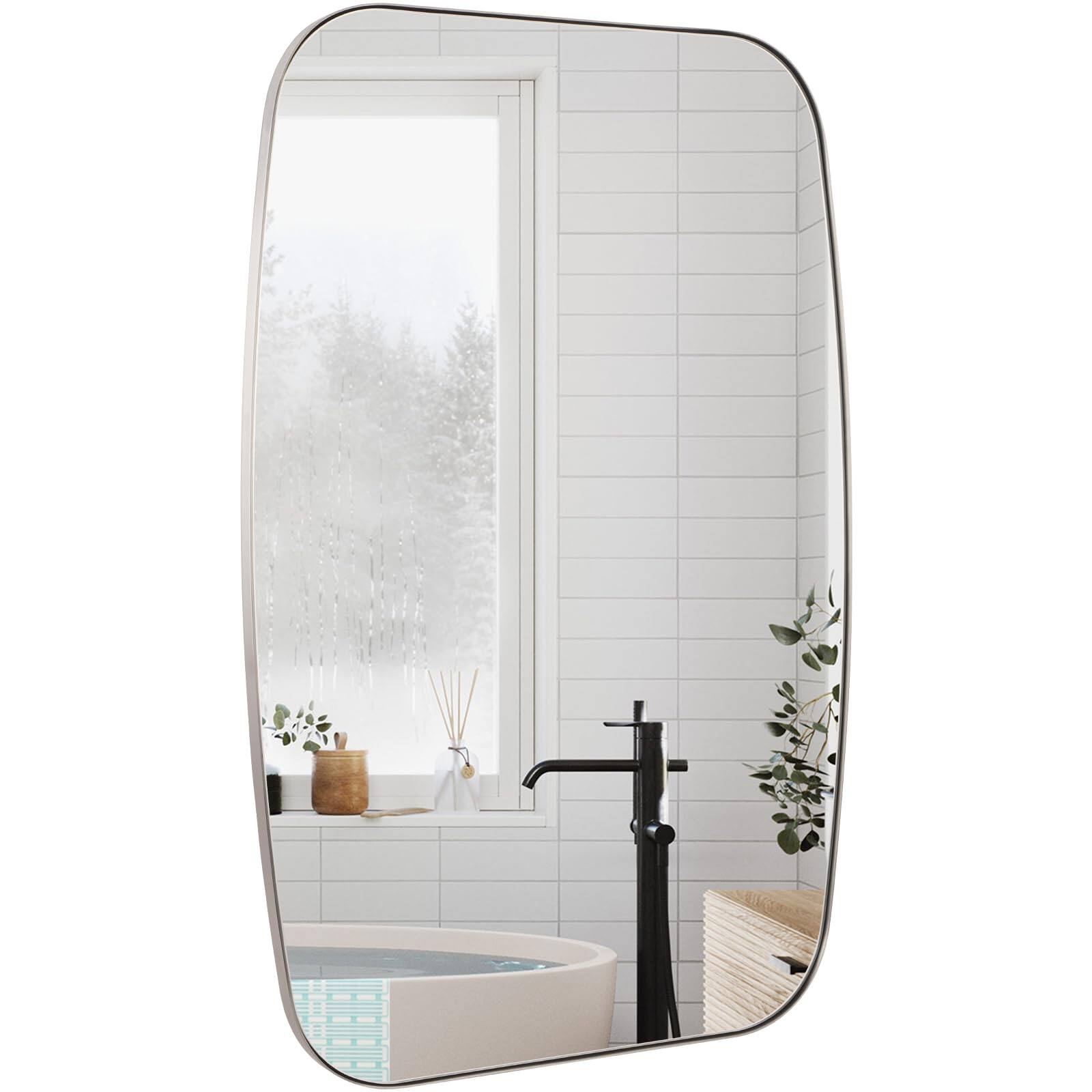 Earthley Blooms - Oval Mirrors For Bathroom 24" 36" Vanity Mirror With Stainless Steel Metal Frame Brushed Wall Mounted Mod - Brushed Nickel-48"L x 30"W