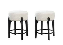 LuXeo - Ellie 24 in. Black Backless Wood Counter Stool with White Boucle Fabric Seat (Set of 2) - Black/White