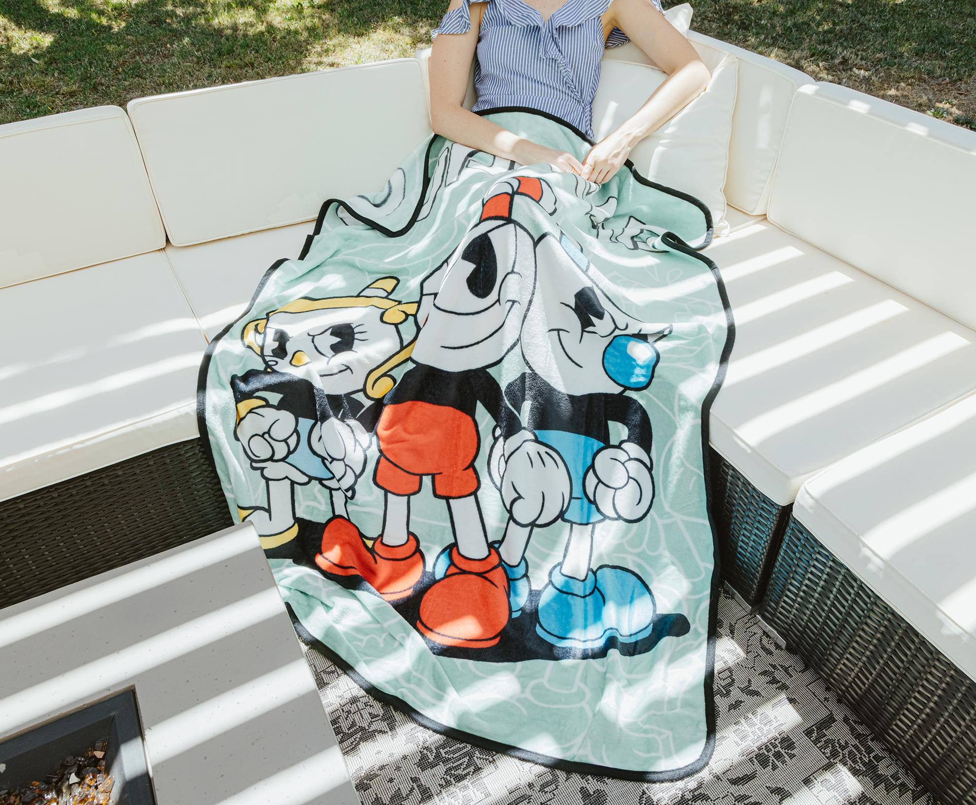Alt View 4. Toynk - Cuphead Main Characters Fleece Throw Blanket | 45 x 60 Inches - Red/White.