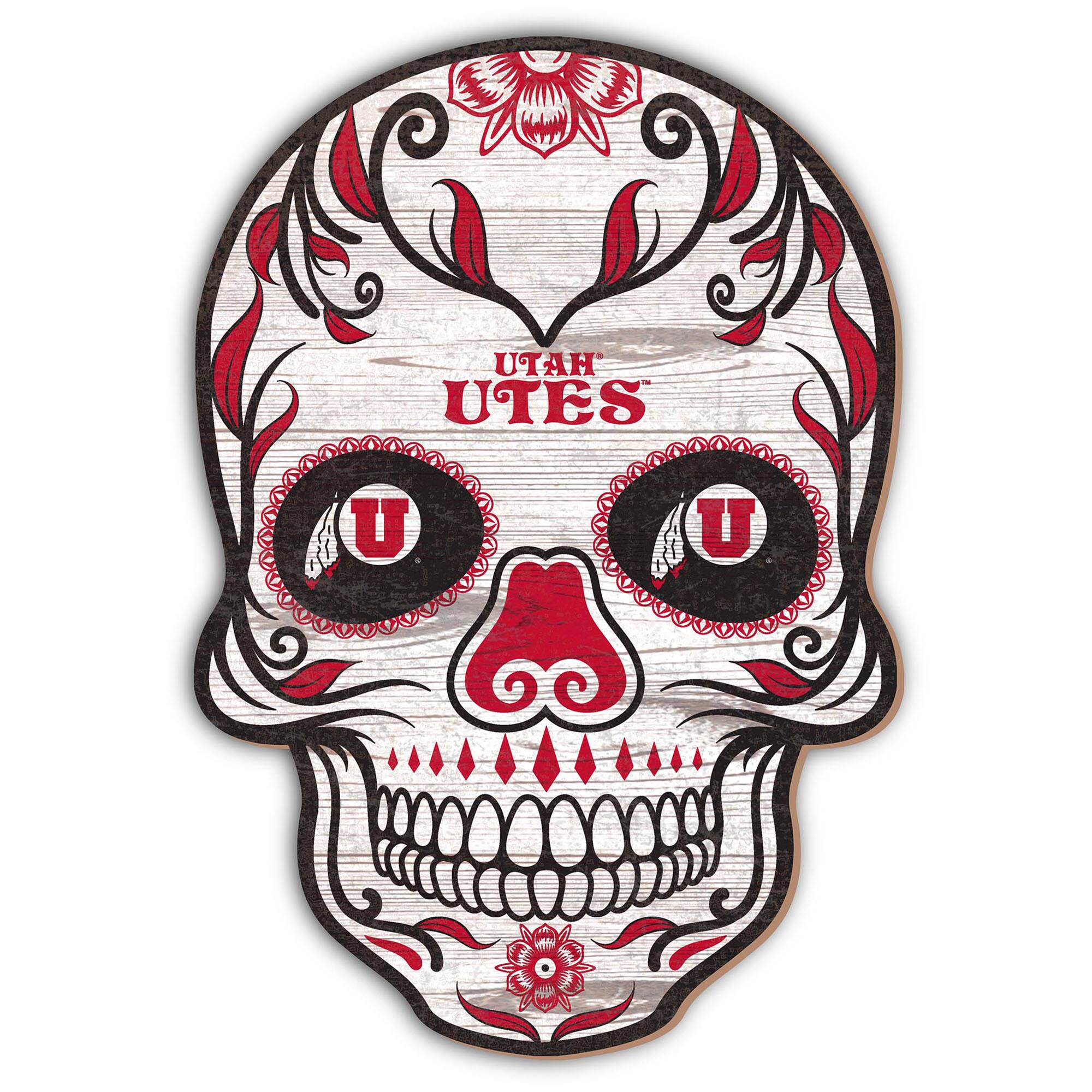 Utah Utes 12'' Sugar Skull Sign