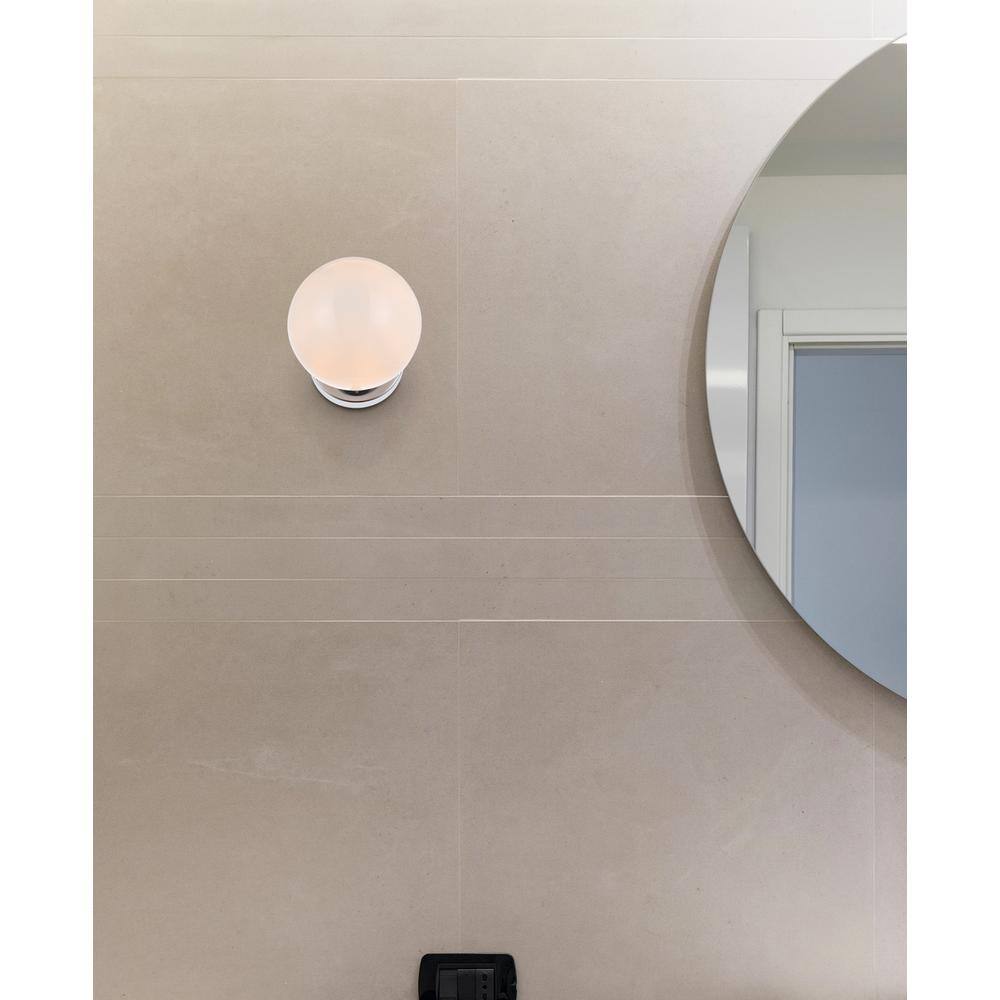 Left. Living District - Mimi six inch dual flush mount and bath sconce in chrome with frosted glass - Chrome And Frosted White.