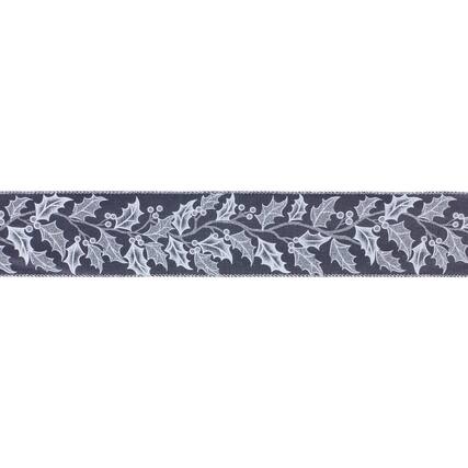 Front. BreeBe - Holly Leaf Holiday Ribbon (Set of 2) - Blue, White.