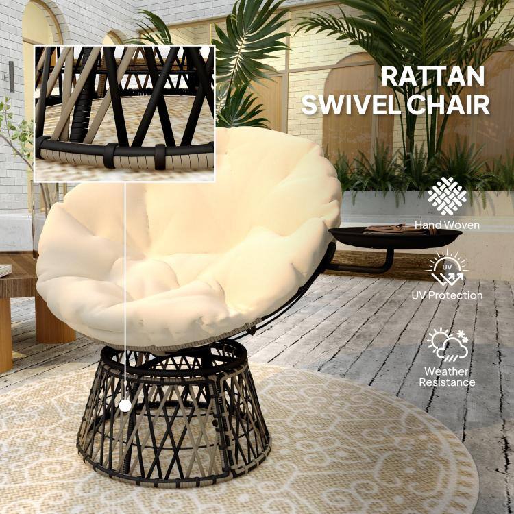 PULUZ 360 Degrees Swivel Outdoor Papasan Chair, 39 inch Overstuffed ...