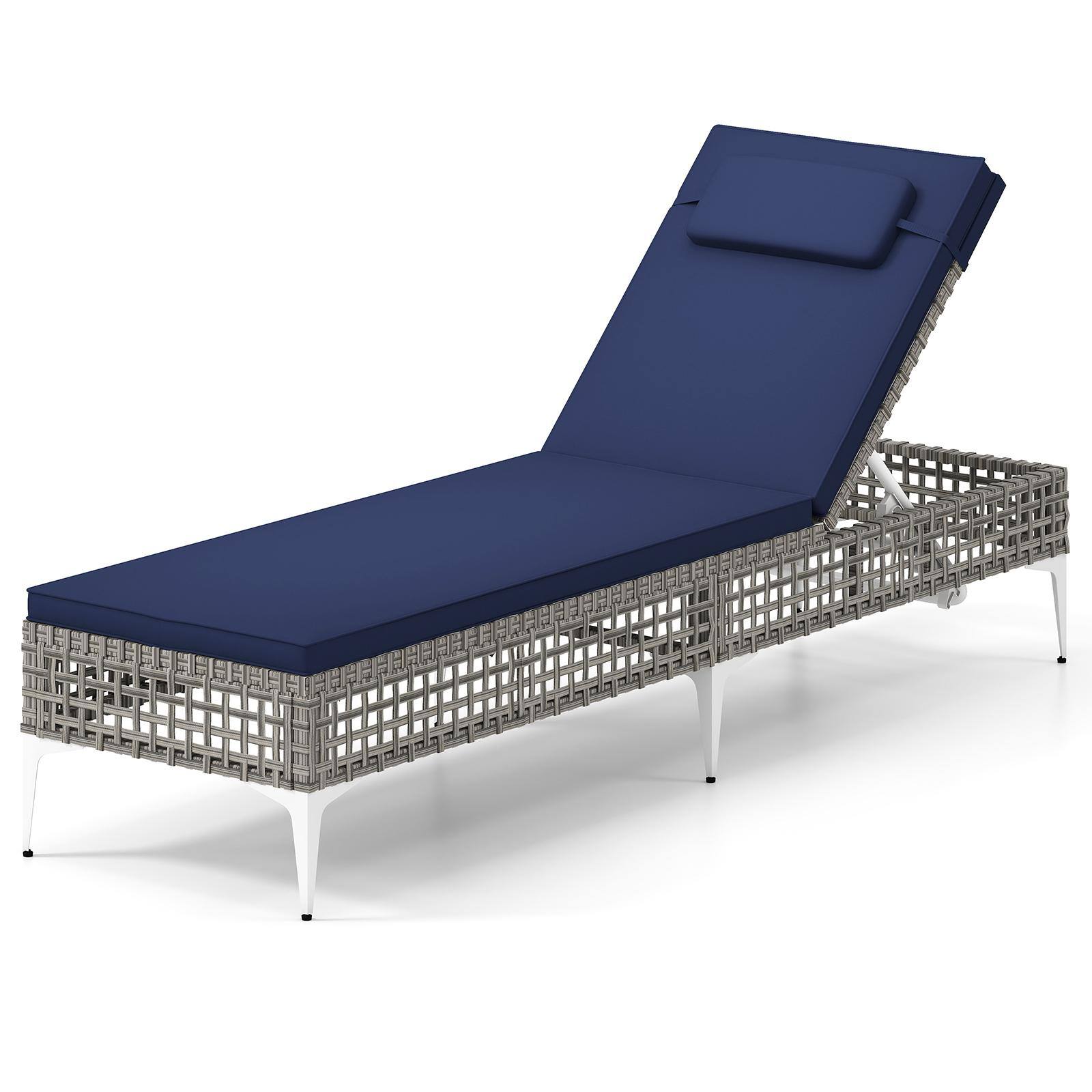 Alt View 5. Gymax - Gymax Patio Chaise Lounge Chair w/ 6-Position Adjustable Backrest Removable Cushion - Mixed Gray, Navy.