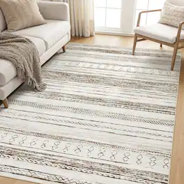 Yardgrace - 5'x7' ft Modern Geometric Area Rug Moroccan Washable Low Pile Carpet Non-Slip Abstract Pattern Soft Floor Mat - Beige