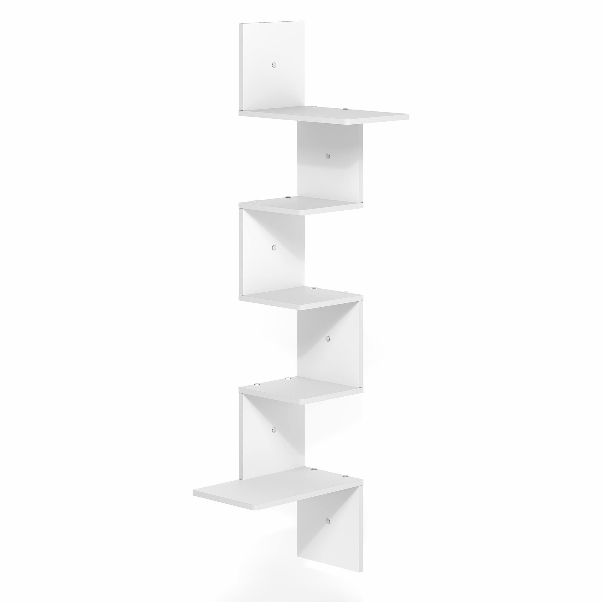 Alt View 4. Furinno - ROSSI Easy Assembly Corner Floating Shelves for Wall, Corner Rectangular Wall Shelf, S-shape Radial Floating Book Shelf - White.