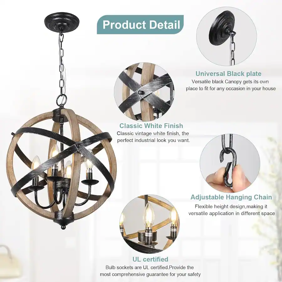 Light Table Standard MERAVOM Farmhouse Chandelier Light Fixtures, 4 Light Dining Room Light ...