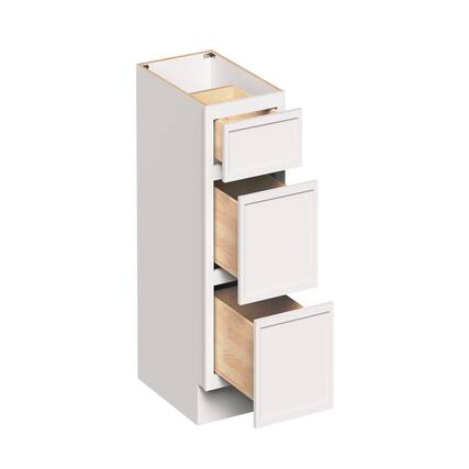 Front. Boyel Living - 15-in W x 34.5-in H x 24-in D Slim Shaker RTA Kitchen 3-Drawer Base Cabinet with Soft-Close Drawers - Snow White.
