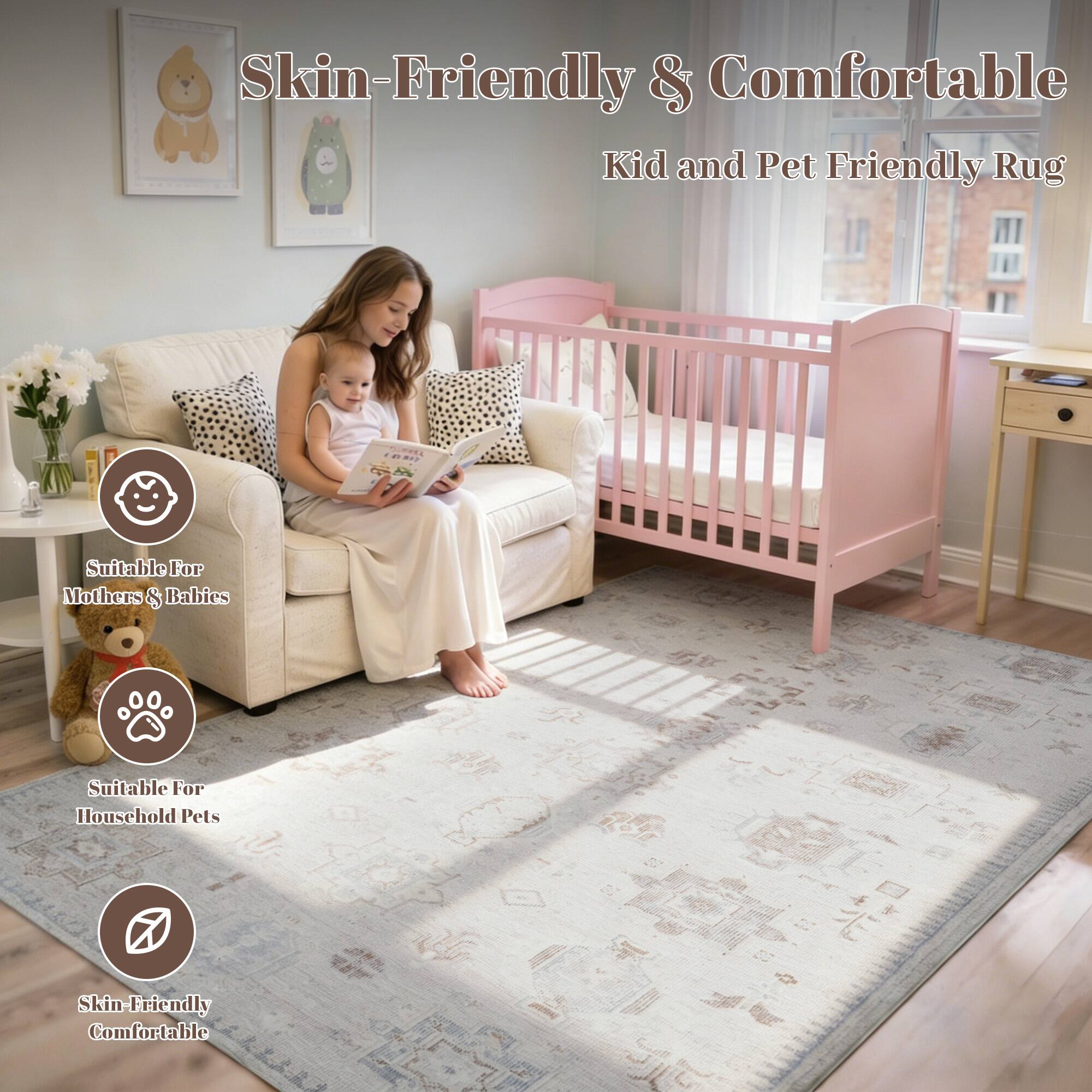 Skin-Friendly & Comfortable  
Kid and Pet Friendly Rug  

Suitable For Mothers & Babies  
Suitable For Household Pets  
Skin-Friendly Comfortable