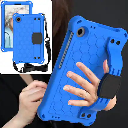 Front. Dteck - For Samsung Galaxy Tab A11 2025 / A9 2023 Rugged Kid Case Shockproof Safe EVA Hand Grip Cover With Crossbody Strap - Blue.