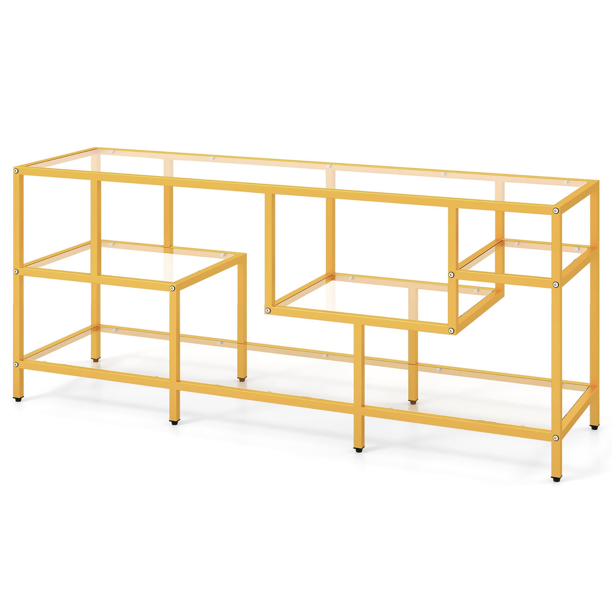 Gymax - 58'' TV Stand for TVs up to 65'' w/ Tempered Glass Shelves TV Console Table - Gold