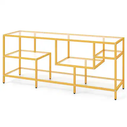 Front. Gymax - Gymax 58'' TV Stand for TVs up to 65'' w/ Tempered Glass Shelves TV Console Table - Gold.
