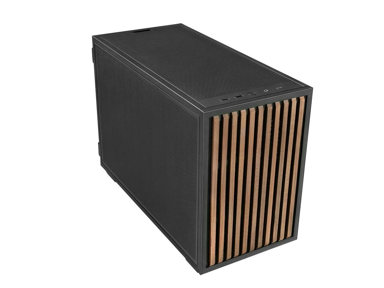 Alt View 7. Lian Li - B4-mATX Walnut Wood Compact SFF Computer Case Pre-installed 2 x 120mm Fans Rotating AC Inlet Horizontal/Vertical Setup - Black.